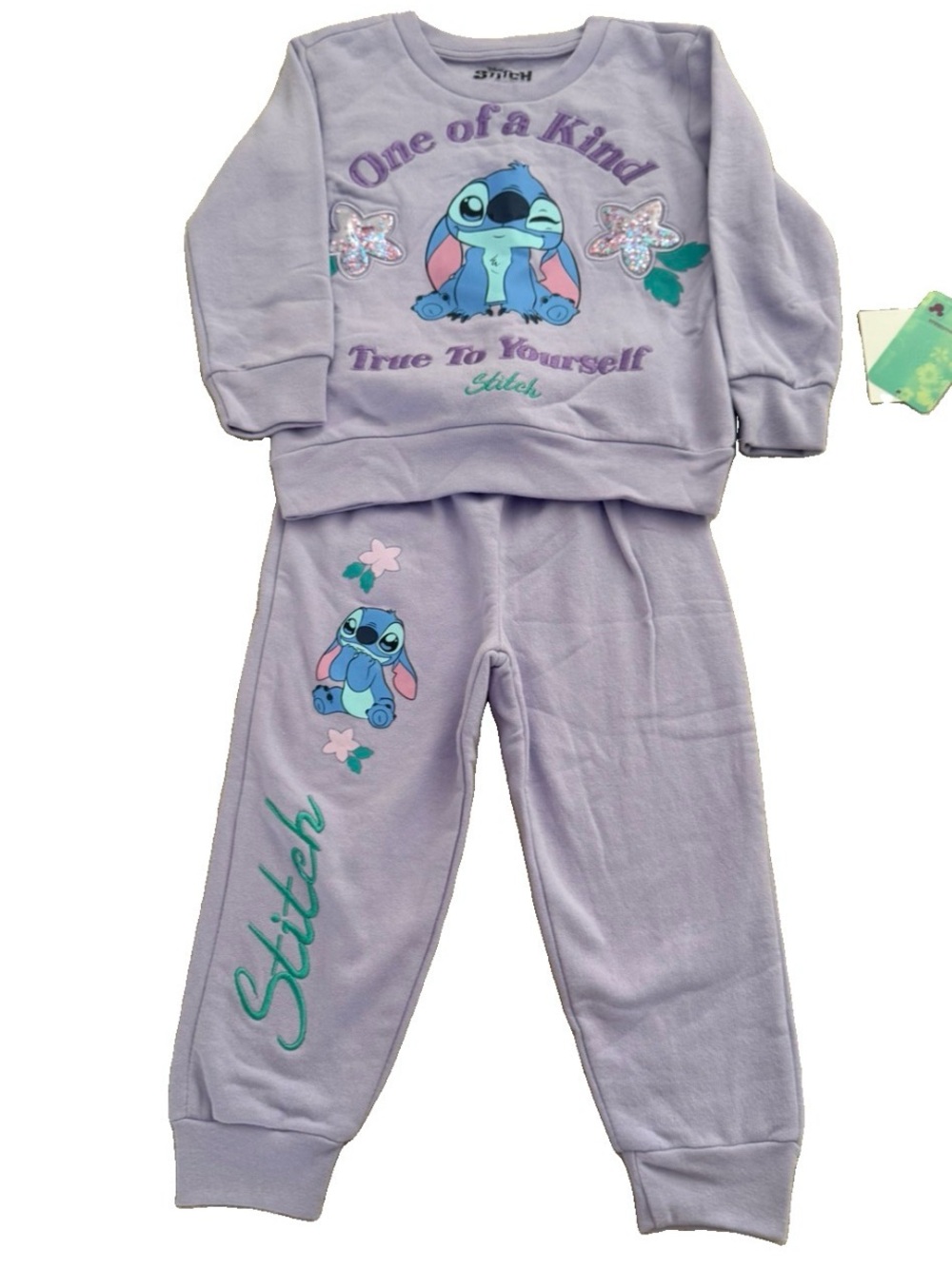 Disney Stitch Girls 2-Piece Sweatshirt Jogger Set Purple Size 4 NWT